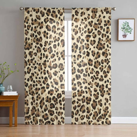 Leopard Sheer Curtains 72 Inch Length 2 Panels Set for Living Room/Bedroom, Rustic Brown Animals Art Modern Semi Curtain Sheers Drapes Rod Pocket Curtains Window Treatment Set 52''x72''x2