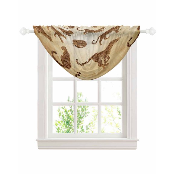 Leopard Sheer Waterfall Valance Curtains for Window, Vintage Primitive Animals Rod Pocket Sheer Topper Swag Curtains for Living Room, Kitchen 38.5"W x 47.2"L, 1 Panel