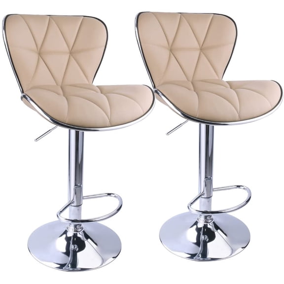 Leopard Shell Back Adjustable Swivel Bar Stools, PU Leather Padded with Back, Set of 2 (Khaki)