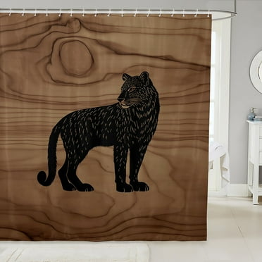 Leopard Shower Curtain 72x72,Animals Hunting Wildlife Waterproof Bathroom Curtain With Hooks,Safari Winter Rustic Bath Curtain,Wooden Plank Print Shower Curtain Sets