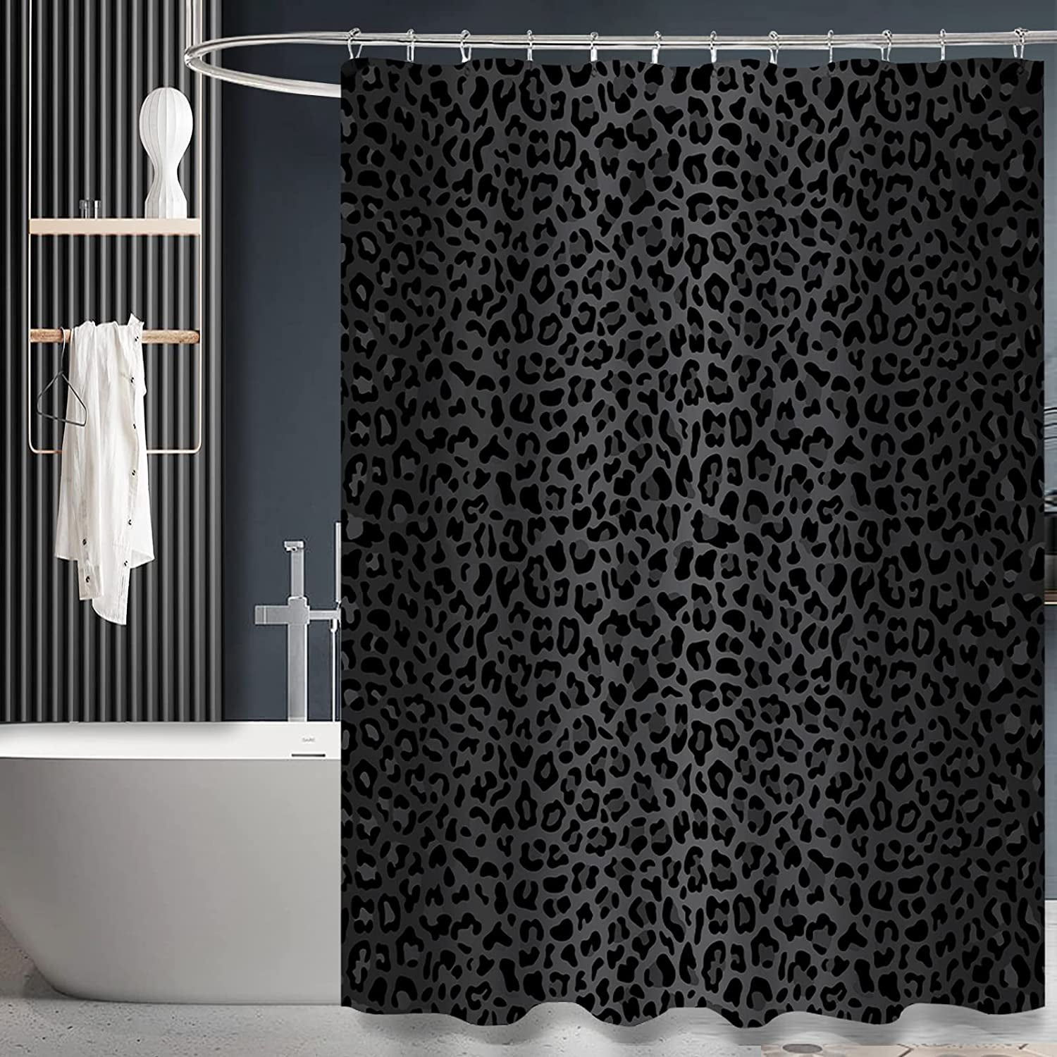 Leopard Shower Curtain, Black Leopard Cheetah Print Shower Curtain,Polyester Fabric Print Shower Curtain Set for Bathroom with 12 Hooks 60"W x 72"L (Pack of 1)