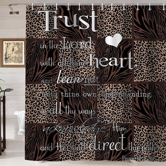 Leopard Shower Curtain, Brown Cheetah Print Zebra Pattern Wild Animal Skin White Inspirational Quotes Bathroom Decor, Waterproof Polyester Fabric Shower Curtain, 72 X 72 Inch, Cheetah Spots