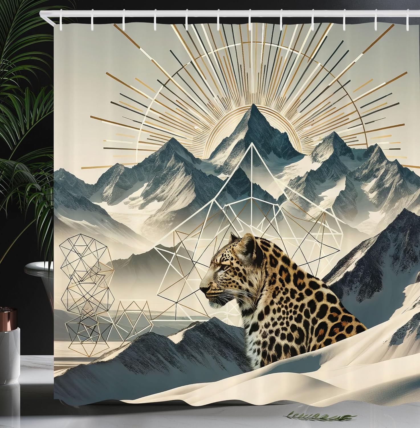 Wild Animal Shower Curtain - Lion Tiger Leopard Print, 72x72 Inches, Waterproof Polyester With Hooks