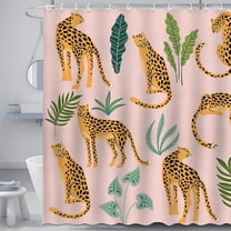 Leopard Shower Curtain Tropical Jungle Bathroom Curtain Pink Cheetah Waterproof Curtain for Shower with 12 Hooks 72x72 Inches