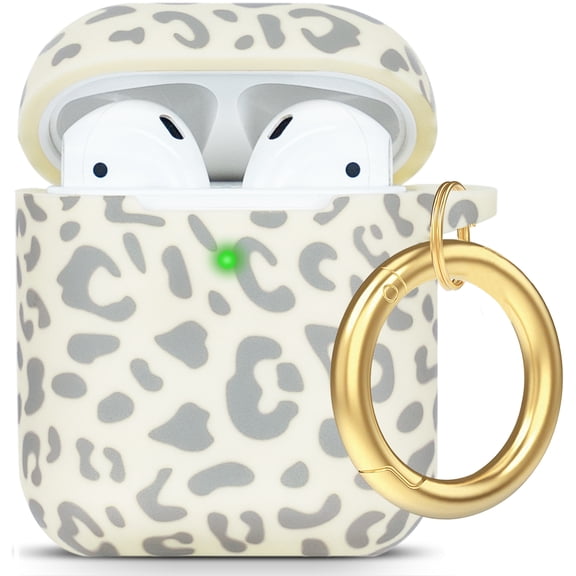 Leopard Silicone Airpods Case, YOMPLOW Soft Ipod Case Cover Flexible for Airpods 2nd/1st Generation Earpod Case Cover for Women Girls with Keychain - Beige Leopard Cheetah