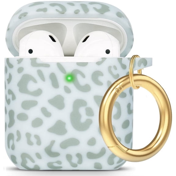 Leopard Silicone Airpods Case, YOMPLOW Soft Ipod Case Cover Flexible for Airpods 2nd/1st Generation Earpod Case Cover for Women Girls with Keychain - Green Leopard Cheetah
