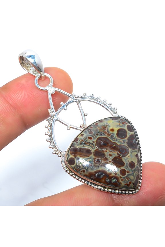 Leopard Skin Jasper - Tonopah 925 Sterling Silver Pendant 2.46", Jasper Pendant, Gemstone Pendant