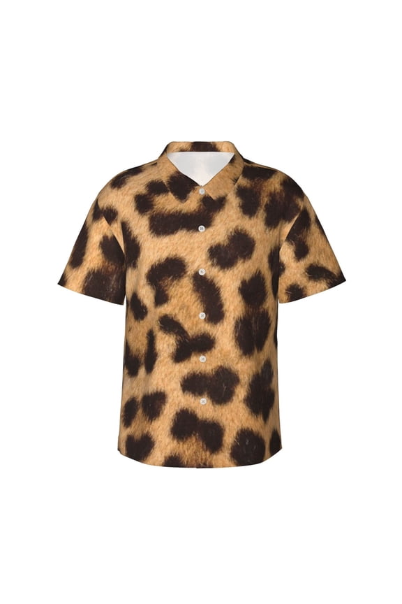 Leopard Skin Pattern Men'S 3d Print Casual Button Down Shirts, Novelty Hawaiian Short Sleeves Xl