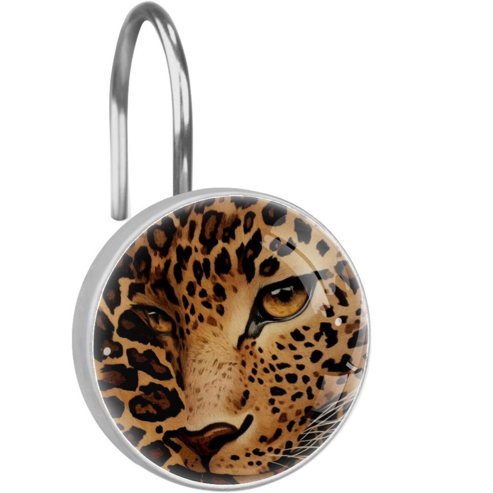 Leopard Skin Texture Shower Curtain Hooks Round Crystal Glass, Set of 12 Shower Curtain Rings - Shower Hooks for Curtain Shower Rings