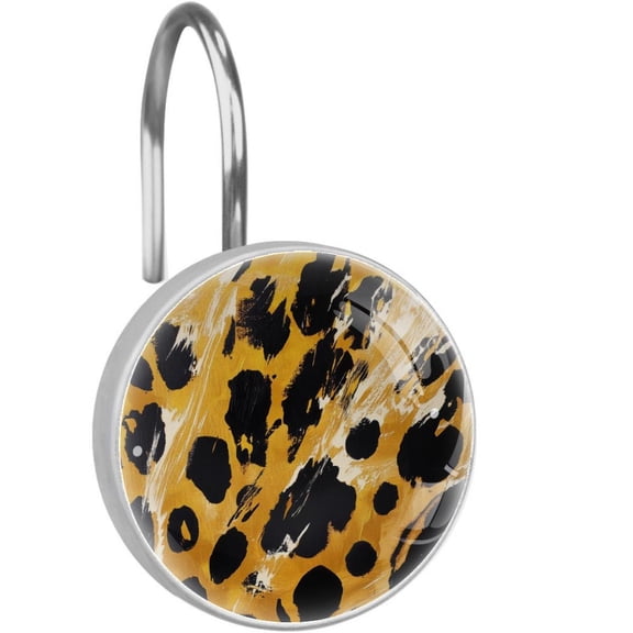 Leopard Skin Texture Shower Curtain Hooks Round Crystal Glass, Set of 12 Shower Curtain Rings - Shower Hooks for Curtain Shower Rings