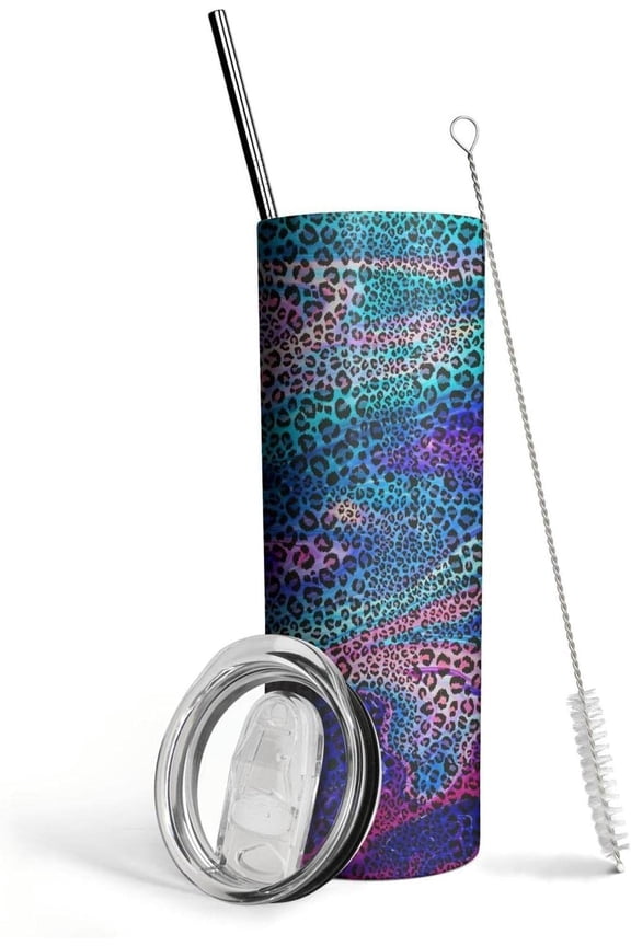 Leopard Skinny Tumbler with Lid and Straw - Cheetah Print, 20 Oz Insulated Stainless Steel Travel Cup for Women, Moms, Girls & Teens