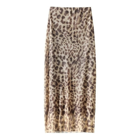 Leopard Skirts For Women Vintage High Waist Women's Tulle Skirt Fall Stylish Long Skirts Elegant Animal Print Skirt Woman