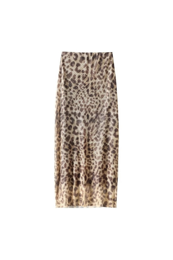 Leopard Skirts For Women Vintage High Waist Women's Tulle Skirt Fall Stylish Long Skirts Elegant Animal Print Skirt Woman