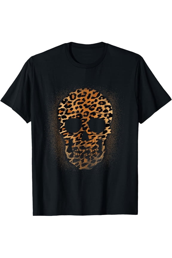 Leopard Skull Men Women Cheetah Animal Print-Bleach T-Shirt, Unisex T-Shirt