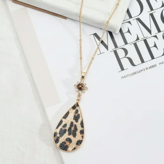 Leopard Snakeskin Teardrop Long Chain Pendant Necklace for Women Fashion Jewelry