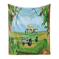 thumbnail image 1 of Leopard Soft Flannel Fleece Throw Blanket, Safari Vehicle in the Center of a Jungle with Animal on Top Adventurous Theme, Cozy Plush for Indoor and Outdoor Use, 50" x 60", Multicolor, by Ambesonne, 1 of 5