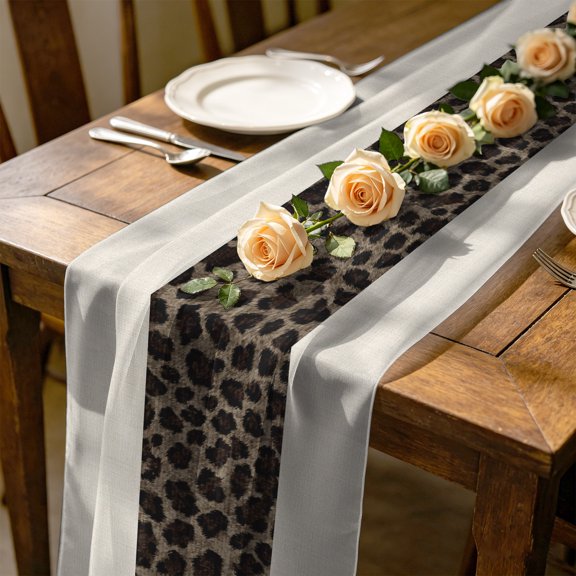 Leopard Spot 10 ft Cheesecloth Table Runner for Wedding 27"x120", Exotic Brown Black Wild Animal Print Kitchen Dinner Sheer Tulle Chiffon Dresser Scarf, Holiday Party Decorations
