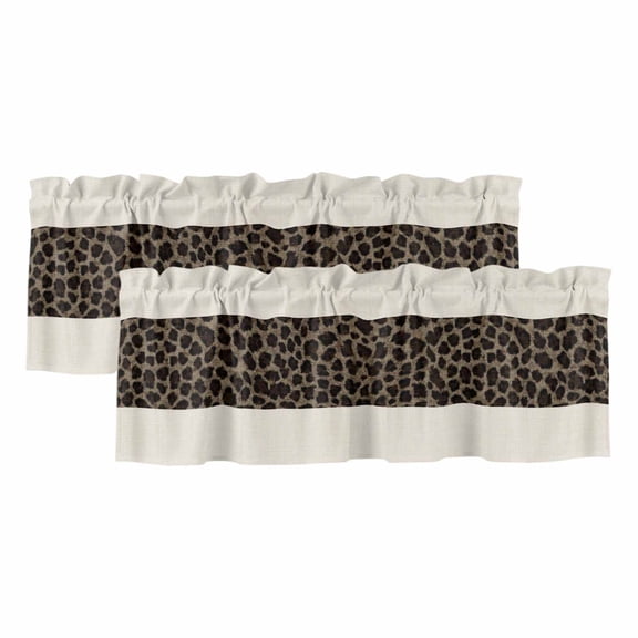 Leopard Spot 2 Panels Kitchen Valance, Exotic Brown Black Wild Animal Print Curtains Valances for Small Windows Rod Pocket Window Treatments for Living Room Bedroom 42"W x 12"L