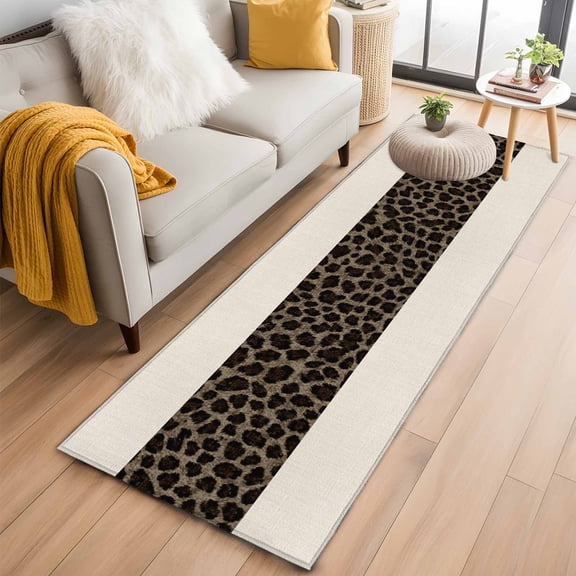 Leopard Spot 2'x6' Runner Rug for Hallway Walkway Kitchen Galley, Exotic Brown Black Wild Animal Print Low Pile Washable Non Slip Long Area Rug