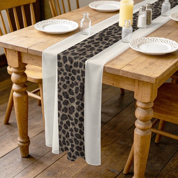 Leopard Spot 4.5ft Cheesecloth Table Runner for Wedding 19"x55", Exotic Brown Black Wild Animal Print Kitchen Dinner Sheer Tulle Chiffon Dresser Scarf, Holiday Party Decorations