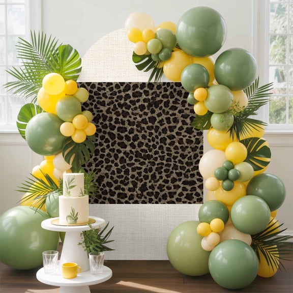 Leopard Spot Arch Backdrop Cover, 5FT, Exotic Brown Black Wild Animal Print Spandex Arch Covers Double-Sided Backdrop for Wedding Birthday Party Photo Background Decoration