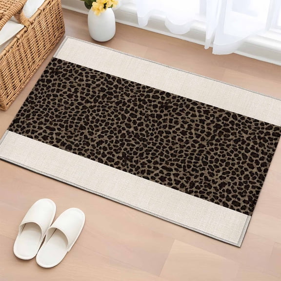 Leopard Spot Entryway Rug 2'x3' Exotic Brown Black Wild Animal Print Small Area Rug Non-Slip Front Door Mat Washable Floor Carpet for Indoor Entrance Kitchen Bathroom