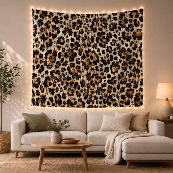 Leopard Spot Rosettes on Creamy Off-White Background, Dramatic Psychedelic for Safari Decor Lovers, Bold Animal Print Art, Housewarming Gift, Tapestry Wall Hanging for Living Room and Bedroom