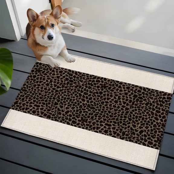 Leopard Spot Small Area Rugs 2x3 Exotic Brown Black Wild Animal Print Entryway Rugs Washable Door Mat, Low-Profile Area Rugs Non Slip Floor Carpet for Living Room Bedroom Home Office