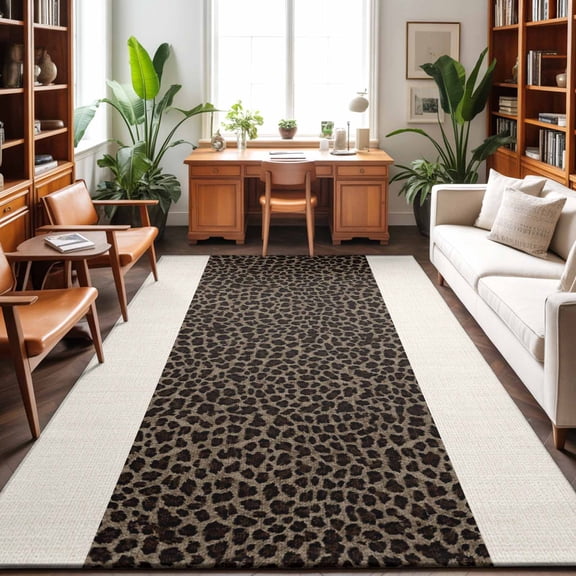 Leopard Spot Washable Area Rug 6 x 9 ft Exotic Brown Black Wild Animal Print, Soft Non Slip Rugs Stain Repellent Indoor Felt Carpet for Living Dining Room Bedroom Home Office