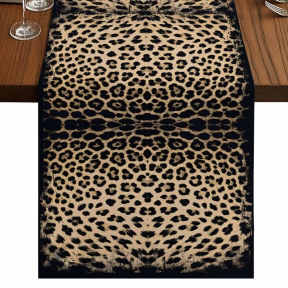 Leopard Spots Burlap Cotton Table Runner 13x90 Inches Long, Funny Animal Fur Modern Texture Farmhouse Table Runners, Outdoor Dining Tablecloths Decor for Baby Shower/Party/Wedding
