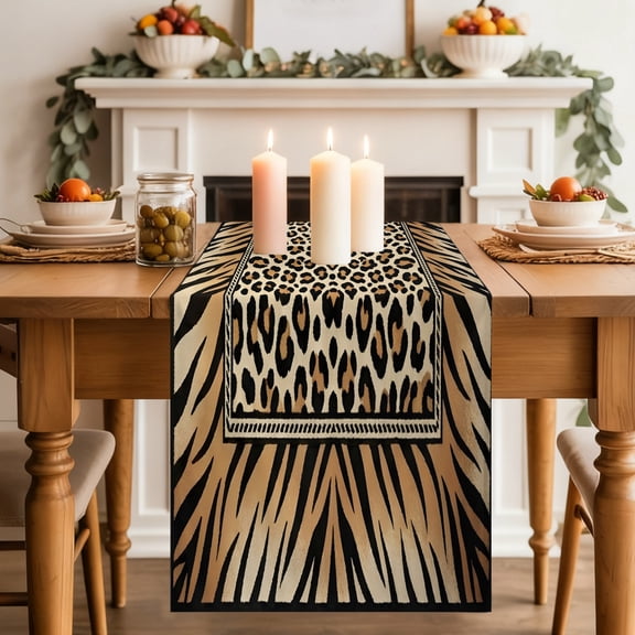 Leopard Spots Dining Table Runner, Vintage Rustic Brown Wildlife Animal Fur Texture Washable Table Runners Kitchen Coffee Table Center Decor for Home Party Holiday Wedding 13 x 36 Inches