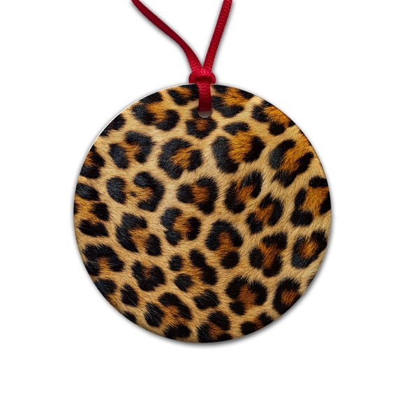 Leopard Spots Fur Pattern Christmas Tree Holiday Round Ceramic Ornament