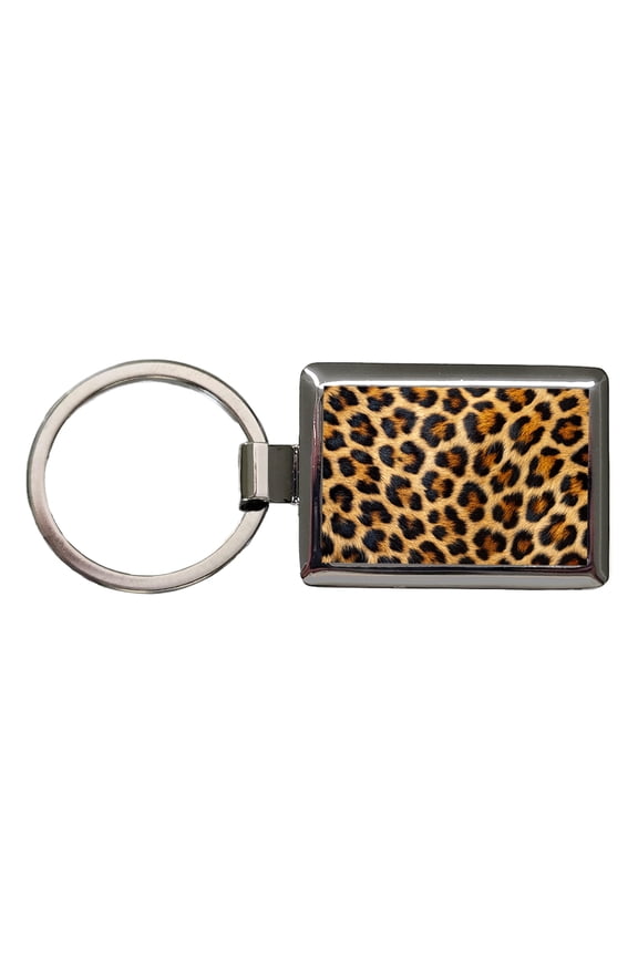 Leopard Spots Fur Pattern Metal Rectangle Keychain