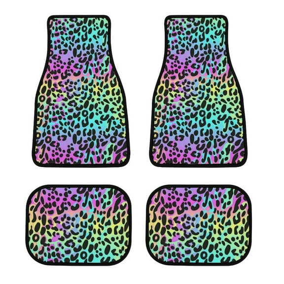 Leopard Spots Rainbow Leopard Print Car Foot Mat Set of 4, Floor Mats for Cars Anime Car Floor Mats 4 Pieces Set Floor Liner Car Accessories Automotive Decoration