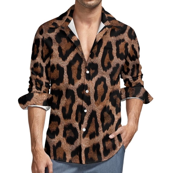 Leopard Spots Shirt Men Red and Black Casual Shirts Spring Y2K Custom Blouses Long Sleeve Vintage Oversize Clothing Gift Idea