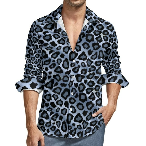 Leopard Spots Shirt Men Red and Black Casual Shirts Spring Y2K Custom Blouses Long Sleeve Vintage Oversize Clothing Gift Idea
