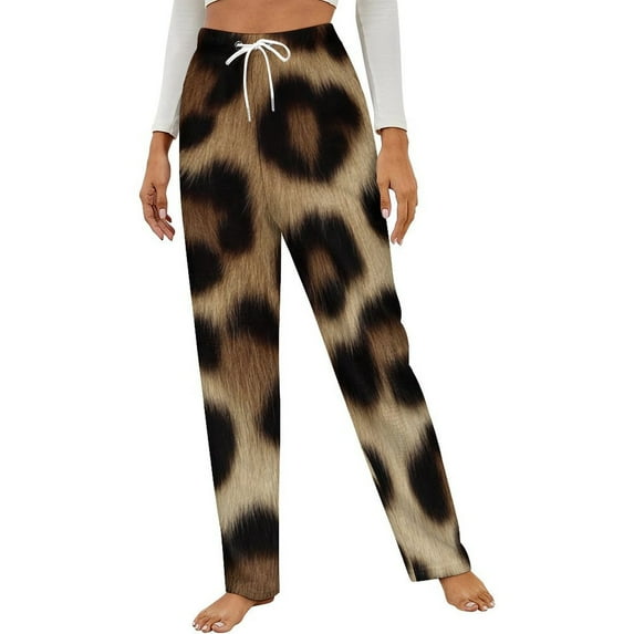 Leopard Spotted Texture Background Winter Female Pants Flannel High Waist Women Pants Lady Warm Straight Leg Plush Trousers
