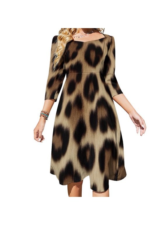 Leopard Spotted Texture Background Womens Summer Dress Tie Back A Line Flare Dress