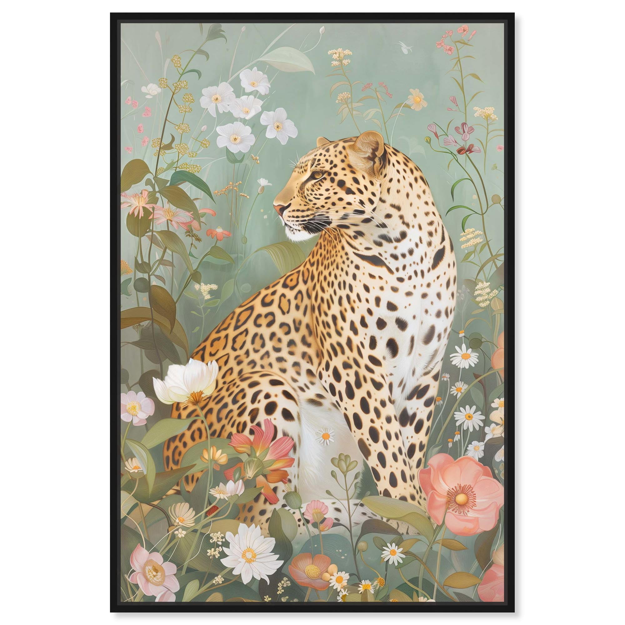 Leopard Spring Canvas Vintage Animal Art by Art Remedy, Black Frame, 24" x 36"