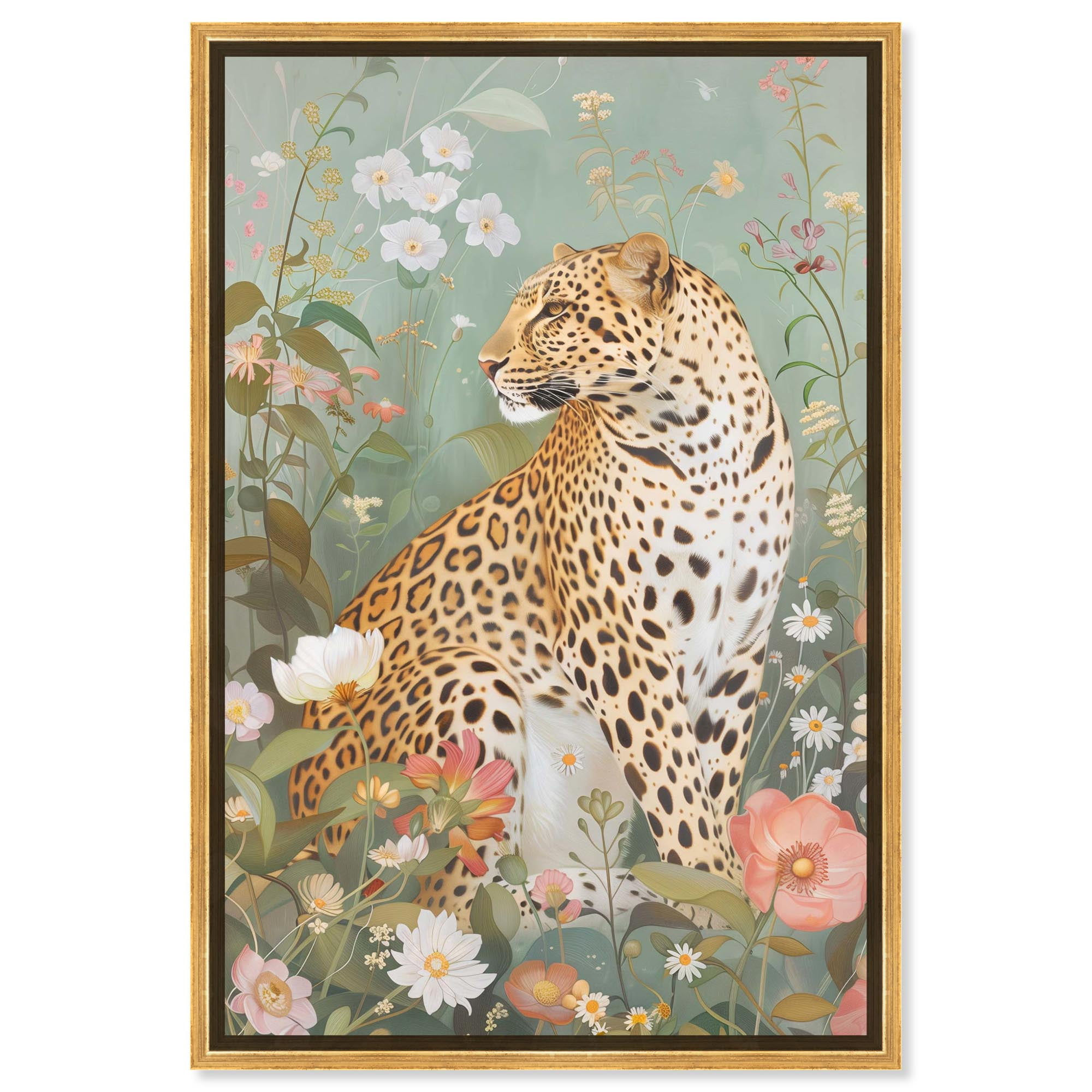 Leopard Spring Canvas Vintage Animal Art by Art Remedy, Gold Frame, 20" x 30"