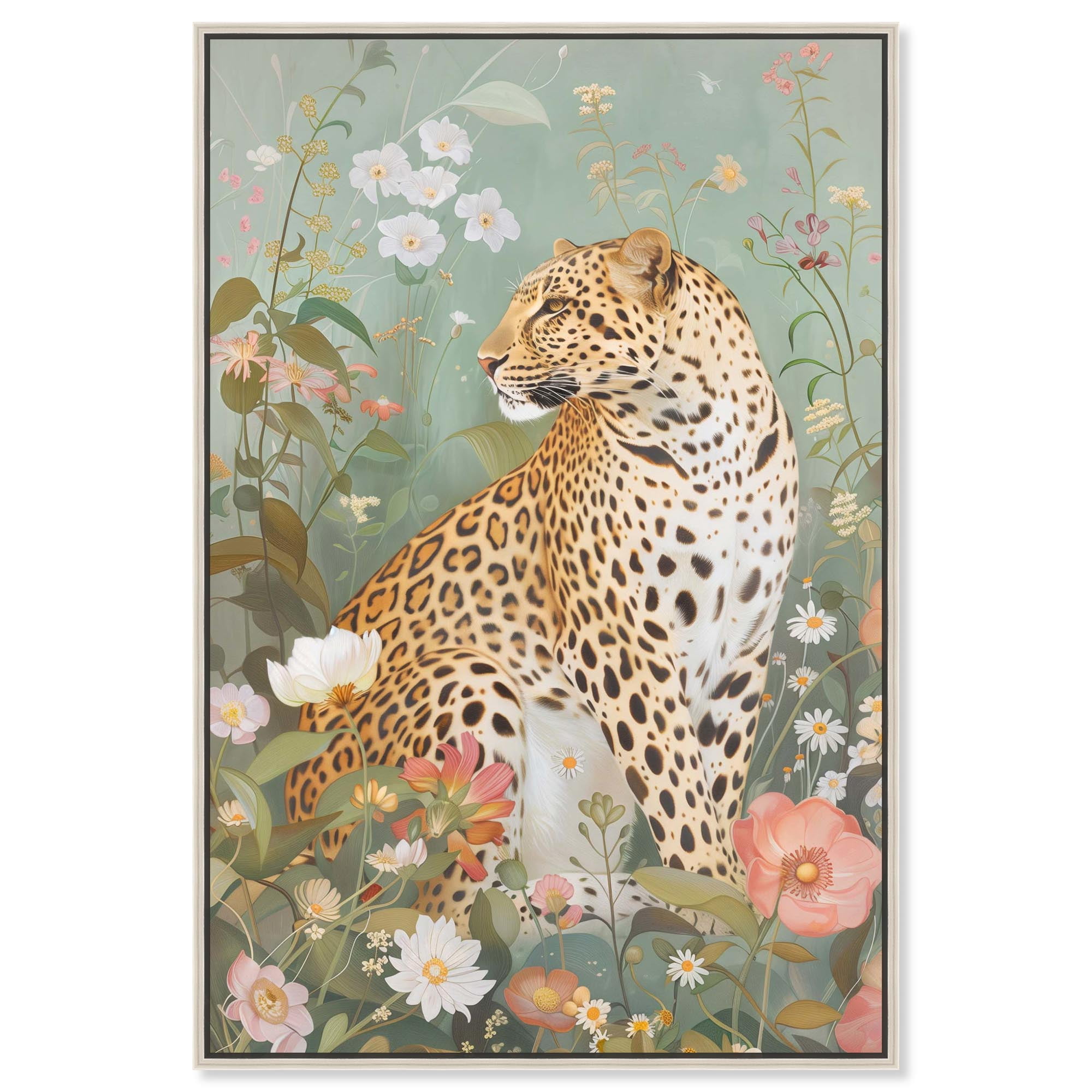Leopard Spring Canvas Vintage Animal Art by Art Remedy, Silver Frame, 24" x 36"