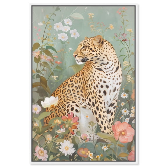 Leopard Spring Canvas Vintage Animal Art by Art Remedy, White Frame, 16" x 24"