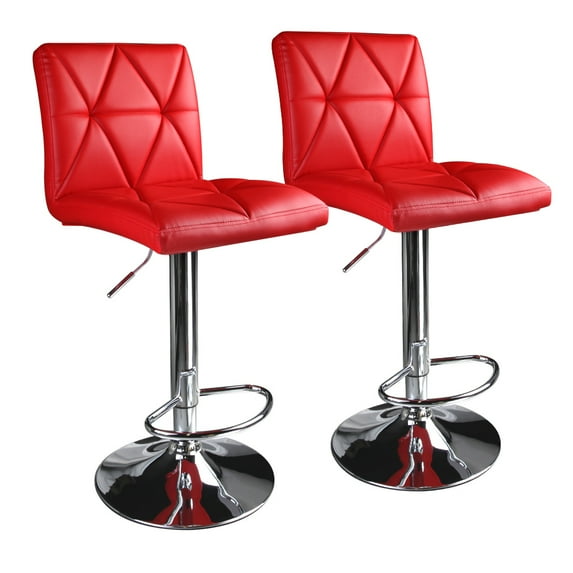Leopard Square Back Diagonal Line Adjustable Spin Counter Bar Stool,Set of 2,Red
