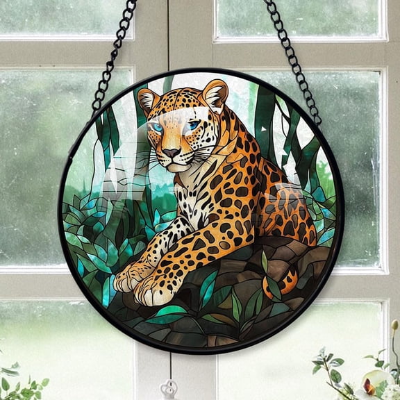 Leopard Stained Glass, Leopard Ornament,Leopard Christmas Tree Ornament, Xmas Decorations AlUWPI