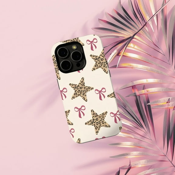 Leopard Star Bow Phone Case Compatible with iPhone 11 to 16 Coquette Cheetah Animal Print Style