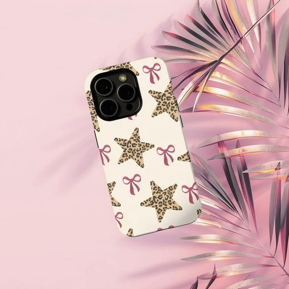 Leopard Star Bow Phone Case Compatible with iPhone 11 to 16 Coquette Cheetah Animal Print Style