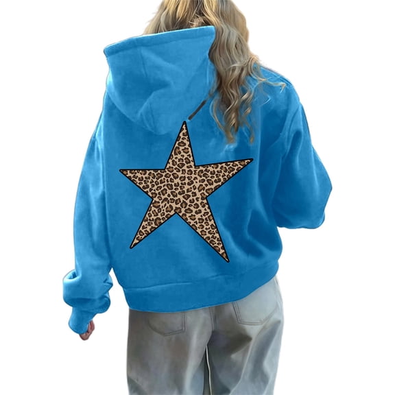 Leopard Star Hoodies for Women Oversized Cheetah Graphic Long Sleeve Hooded Sweatshirt Fashion Y2k Streetwear Pullover Tops