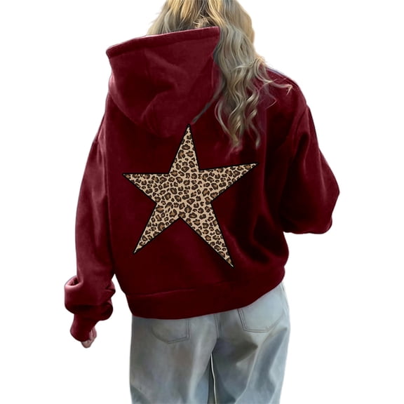 Leopard Star Hoodies for Women Oversized Cheetah Graphic Long Sleeve Hooded Sweatshirt Fashion Y2k Streetwear Pullover Tops