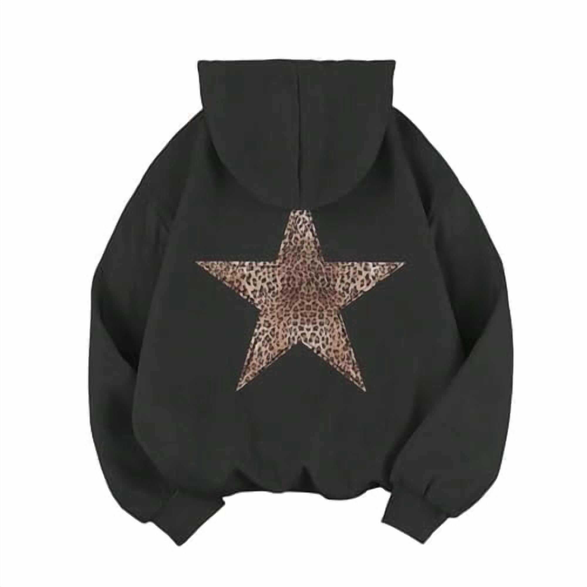 Leopard Star Hoodies for Women Oversized Cheetah Graphic Long Sleeve Hooded Sweatshirt Fashion Y2k Streetwear Pullover Tops