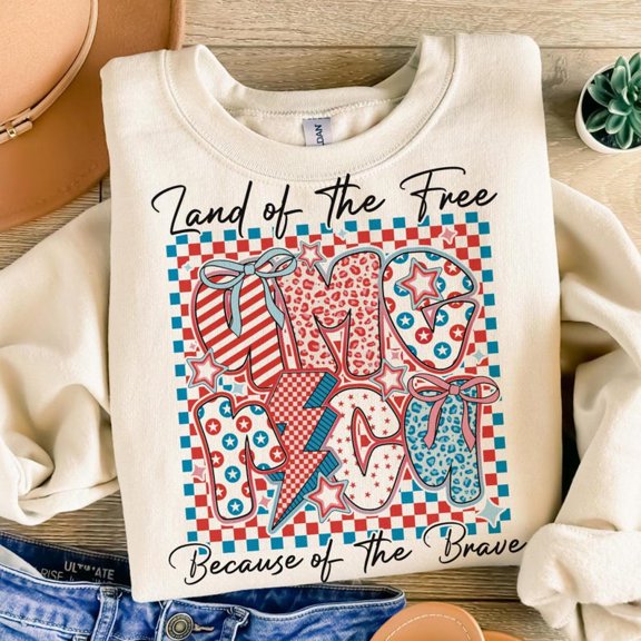 Leopard Stars and Stripes Sweatshirt, Retro USA Checkered 4th of July Pullover, Patriotic Independence Day Shirt BTO